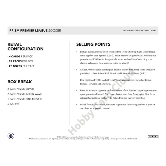2021-22 PANINI Prizm Premier League EPL Soccer Retail Box csomag